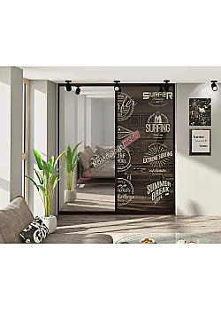 Встроенная раздвижная система 2м двухдверная "Стекло фотопечать" с зеркалом