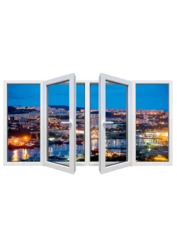 Металлопластиковое окно VEKA Softline 82 четырехстворчатое с двумя поворотно-откидными створками 3100x1000 мм