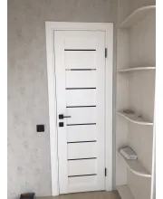Межкомнатные Двери Leador Doors Neapol Белые Черное стекло ПВХ плёнка