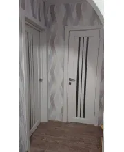 Межкомнатные Двери Darumi Doors Stella белый матовый Черное стекло Ламинатин