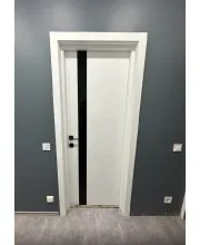 Межкомнатные Двери Darumi Doors Plato Line PTL-04 белый матовый Черное стекло Ламинатин