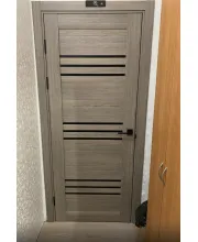 Міжкімнатні Двері Leador Doors Sovana сіре дерево Чорне скло ПВХ плівка