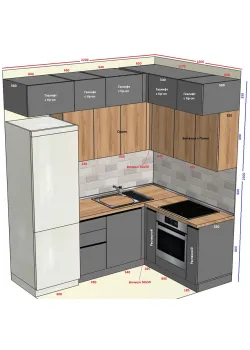 Угловая кухня на заказ Графит, Дуб крафт №12 20.01.2024