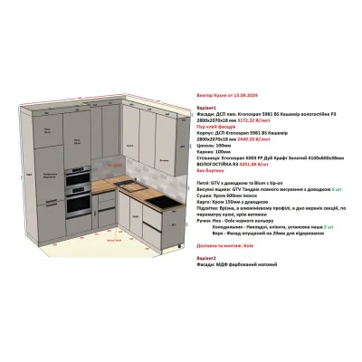 Угловая кухня на заказ Кашемир, Дуб крафт золотой №115 13.09.2024-1