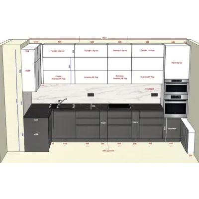 Кухня на заказ Г-образная крашеный МДФ RAL 9003 / 9005 №255 25.02.2025-0