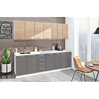Модульная кухня 250 см прямая Графит, Дуб сонома Эко Komfortmebli-0