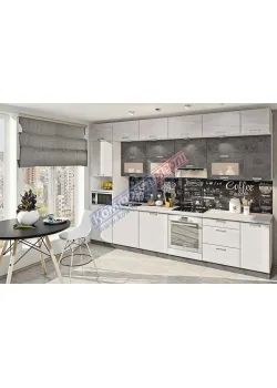 Модульная кухня 3.4 м прямая текстурированный Дуб беленый, Мраморный бетон серый Хай-тек Komfortmebli