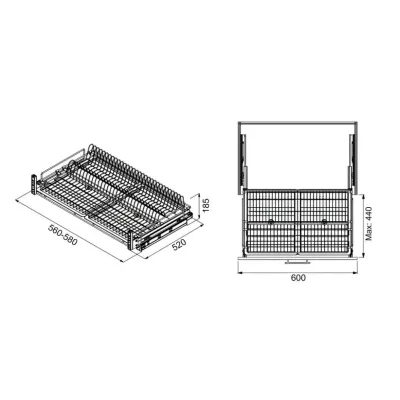 Сушка висувна 600 (560-580x520x185) на тандемах Blum, хром Starax-1