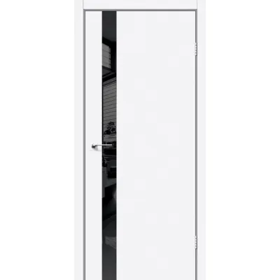 Межкомнатные Двери Darumi Doors Plato Line PTL-04 белый матовый Черное стекло Ламинатин-0