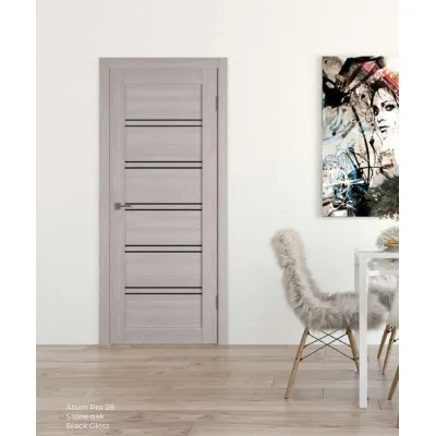 Межкомнатные Двери Hygge Atum Pro 28 Stone Oak Черное стекло Ламинатин-3