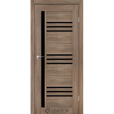 Міжкімнатні Двері Leador Doors Compania сіре дерево Чорне скло ПВХ плівка-0