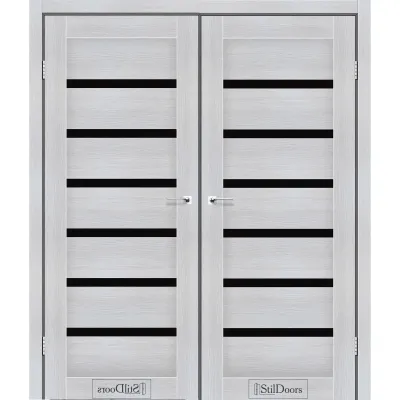 Межкомнатные Двери StilDoors FLORIDA двойные Черное стекло ПВХ плёнка-0