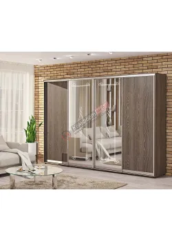 Шафа-купе 2800 мм Комфорт "ДСП" з дзеркалом 4 дверна дуб трюфель