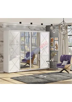 Шкаф купе 4.0 метра Комфорт "Прованс" глянец с зеркалом 4 дверный белый