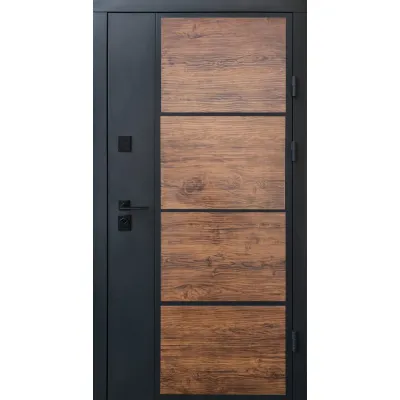 Вхідні Двері Стріт Бонд графіт пісок фарба/декор темне дерево (профнастил)/гладь Vinorit білий "Qdoors"-0