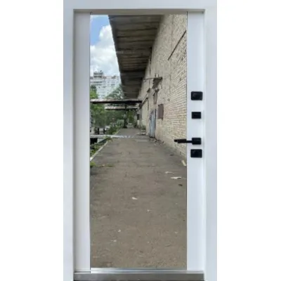 Входные Двери Стронг Стрим 4К дуб табак/белый супермат+ЗЕРКАЛО "Qdoors"-1