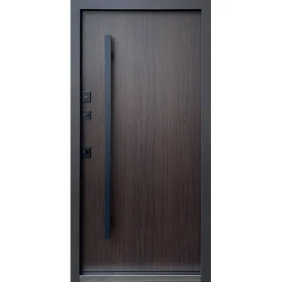 Входные Двери Qdoors Стрит Арт металл RAL8019 песок/МДФ дуб темный-1