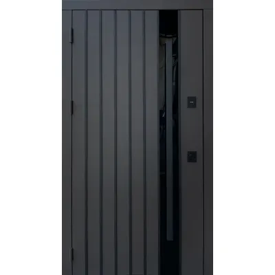 Входные Двери Qdoors Стрит Арт металл RAL8019 песок/МДФ дуб темный-0