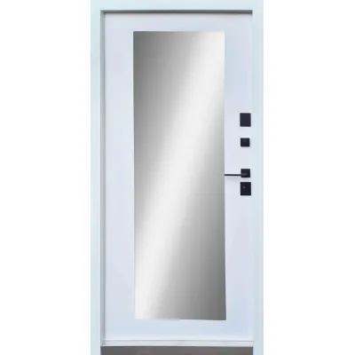 Входные Двери Ультра Мироу мрамор темный белая эмаль + зеркало Qdoors-2