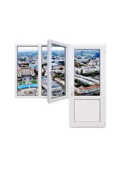 Балконний блок Aluplast Ideal 7000 MD з двостулковим вікном і поворотно-відкидною стулкою 1900 x 2000 мм