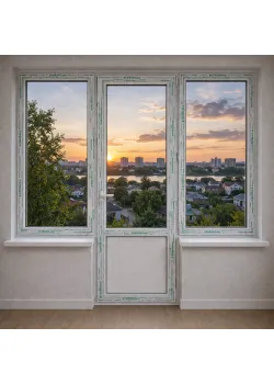 Балконний блок Epsilon Basic з двома вікнами і поворотно-відкидними дверима 2300 x 2100 мм