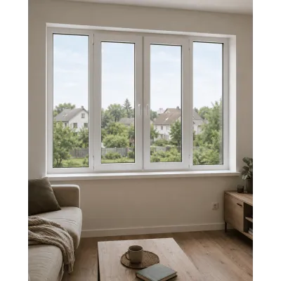 Металлопластиковое окно REHAU EURO 60 четырехстворчатое с двумя поворотно-откидными створками 3100x1400 мм-1