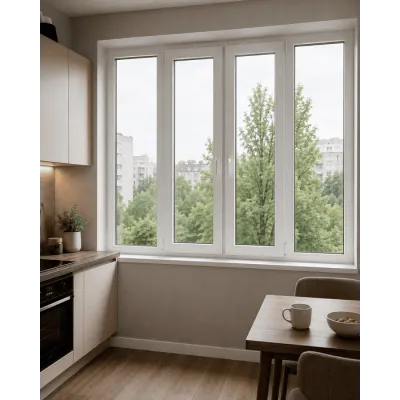 Металлопластиковое окно REHAU EURO 70 четырехстворчатое с двумя поворотно-откидными створками 3100x700 мм-1