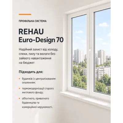 Металлопластиковое окно REHAU EURO 70 четырехстворчатое с двумя поворотно-откидными створками 3100x700 мм-4