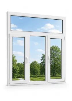 Металлопластиковое окно VEKA Softline трёхстворчатое с фрамугой 2200 x 2100 мм