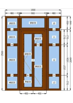 Металопластикові Двері WDS 5S Полуторні 1900*2500 мм в Ламінації