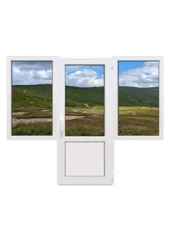Балконный блок Kommerling 70ST plus с двумя окнами и поворотно-откидной дверью 2300 x 2100 мм