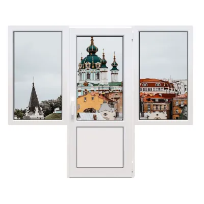 Балконный блок Veka Softline с двумя окнами и поворотно-откидной дверью 2300 x 2100 мм-0