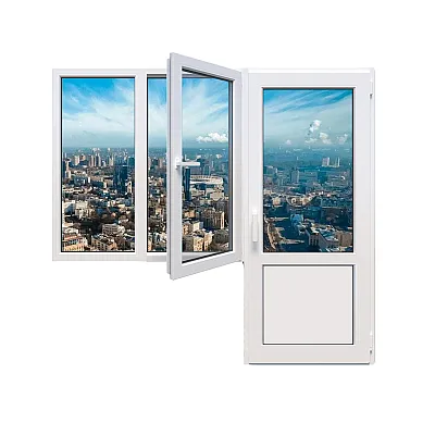 Балконный блок Veka Softline 82 с двухстворчатым окном и поворотно-откидной створкой 1900 x 2000 мм-0