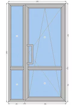 Алюмінієві двері HOFFMANN W70 полуторні зі склопакетом 1200-2050 мм