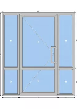 Алюмінієві двері HOFFMANN W70 з боковими панелями зі склопакетом 1800-2050 мм