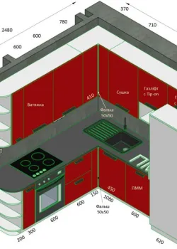 Кутова кухня на замовлення фарбований МДФ №56 26.02.2024