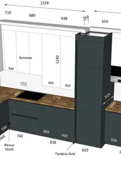 Кутова кухня на замовлення фарбований МДФ RAL 9003, RAL 7016, Дуб хантон №143 09.10.2024