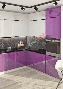 Модульна кухня 300 см х 220 см кутова Білий, Бузок Хай-тек Komfortmebli