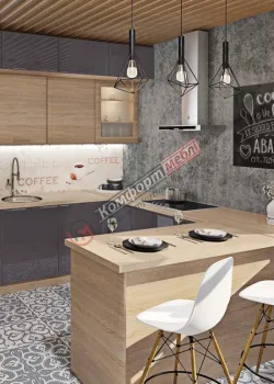 Модульна кухня 3х2.6 м П-подібна текстурований Графіт, Дуб натуральний Хай-тек Komfortmebli