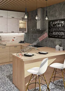 Модульна кухня 3х2,6 м П-подібна текстурований Дуб білений, Дуб сонома Хай-тек Komfortmebli