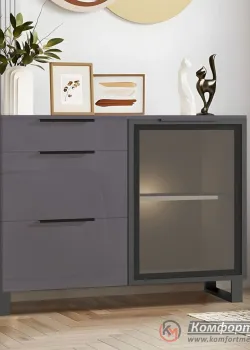 Комод зі склом Комфорт Flex 1.2 м ДСП фасад Графітовий в вітальню