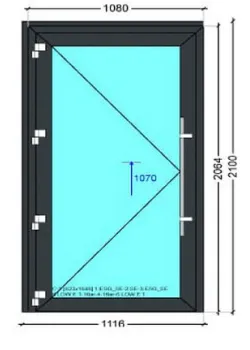 Двері зовнішнього відкривання з алюмінієвого профілю ALULIGHT W76, тепла віконно-дверна система, 1080x2064 мм ліві