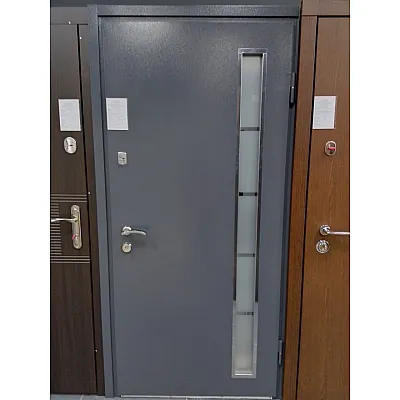 Двери Мет/МДФ со стеклопакетом, Серый/Антрацит, 960 правая, М18 Redfort-0