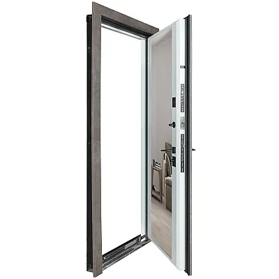 Входные Двери Термоультра (квадро) Securemme 546/607 Рокси Антрацит Серый / Белая шагрень зеркало Булат-10