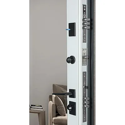 Входные Двери Термоультра (квадро) Securemme 546/607 Рокси Антрацит Серый / Белая шагрень зеркало Булат-8