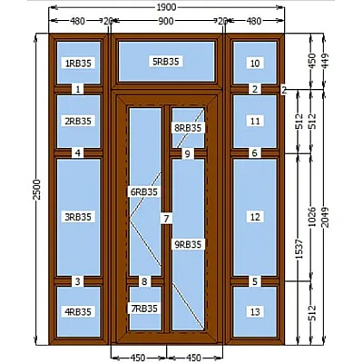 Металопластикові Двері WDS 5S Полуторні 1900*2500 мм в Ламінації-0