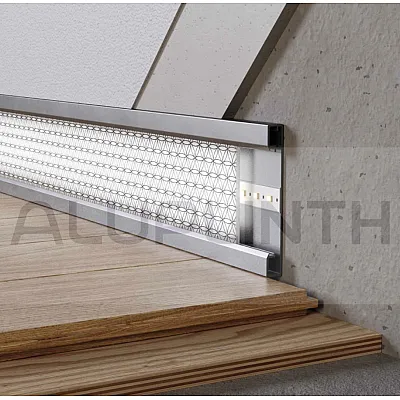 Плинтус алюминиевый скрытого монтажа с LED подсветкой 100х12х2700 мм ALU-LED10012 Анод Kluchuk-0