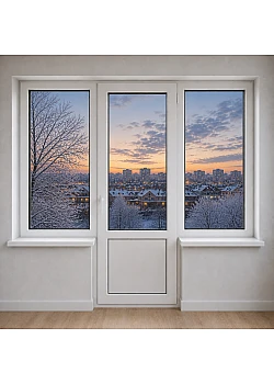 Балконный блок REHAU EURO 60 с глухим окном и поворотно-откидными дверями 2100 x 2100 мм