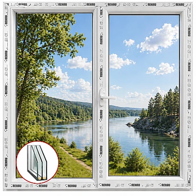 Металлопластиковое окно REHAU EURO 60 двухстворчатое с поворотно-откидной створкой 1200 x 800 мм-0
