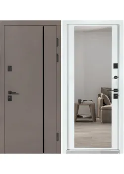 Двери Термоультра (квадро) Securemme 546/607 Тисненный камень сиена / Белая шагрень зеркало Булат